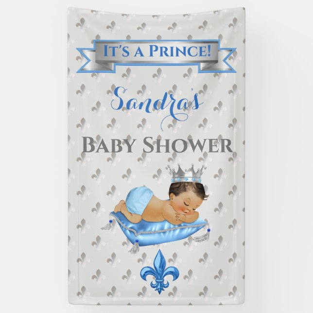 Prince Royal Baby Blue & Silver Pillow Boy Banner (Vertical)