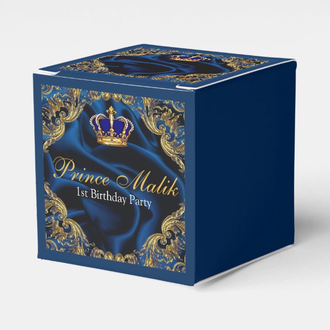 Prince Royal blue and gold crown and silk Favour Box (Front Side)