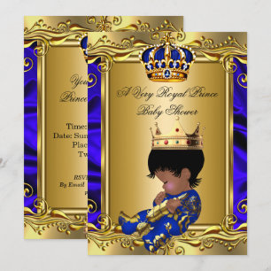Prince Royal Blue Baby Shower Regal Gold Boy 2 Invitation