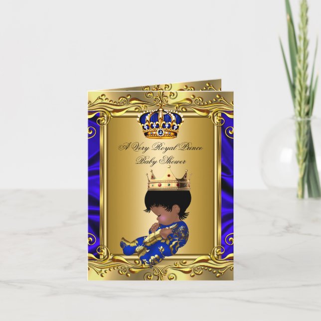 Prince Royal Blue Baby Shower Regal Gold Folded Invitation (Front)