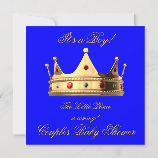 Prince Royal Blue Boy Baby Shower Crown Invitation (Front)