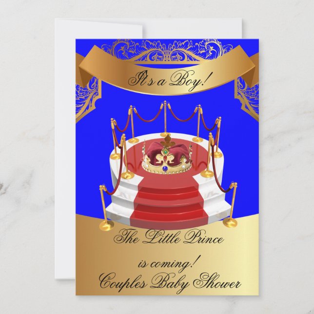 Prince Royal Blue Boy Baby Shower Crown Invitation (Front)