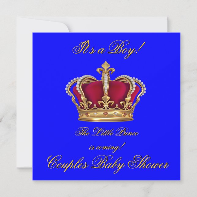 Prince Royal Blue Boy Baby Shower Crown Invitation (Front)