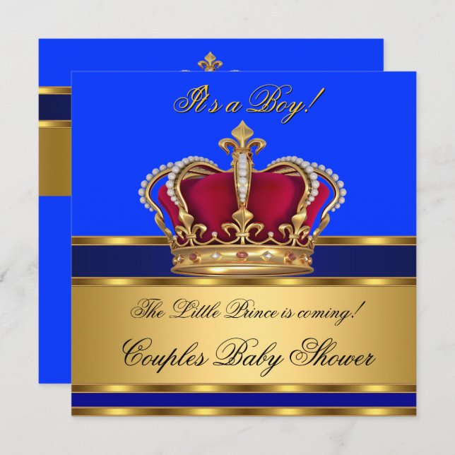 Prince Royal Blue Boy Baby Shower Crown Invitation (Front/Back)