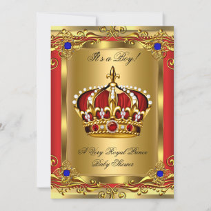 Prince Royal Blue Boy Baby Shower Regal Red Gold 3 Invitation