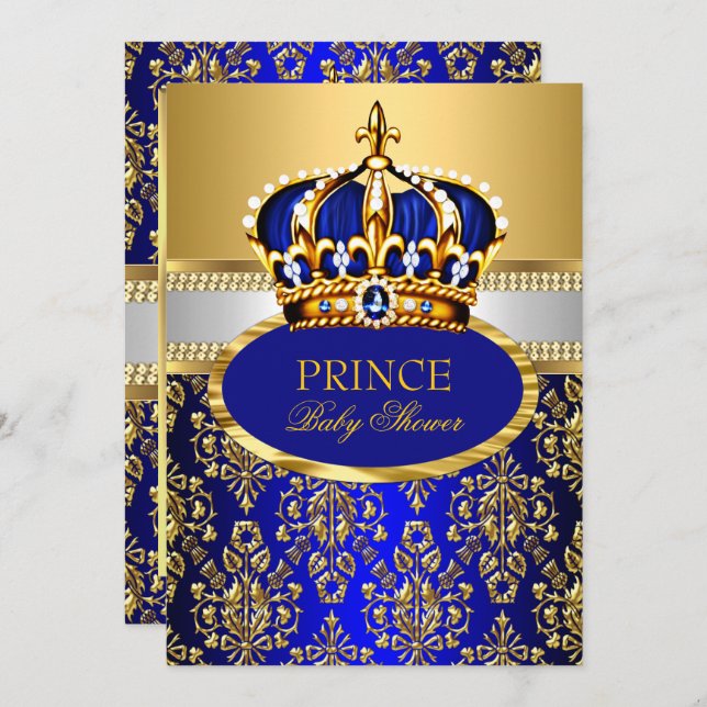 Prince Royal Blue Crown Baby Shower Invitation (Front/Back)
