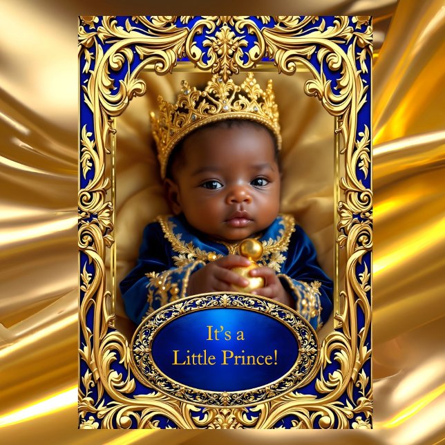 Prince Royal Blue Gold Baby Shower Rattle Ethnic Invitation (Creator Uploaded)