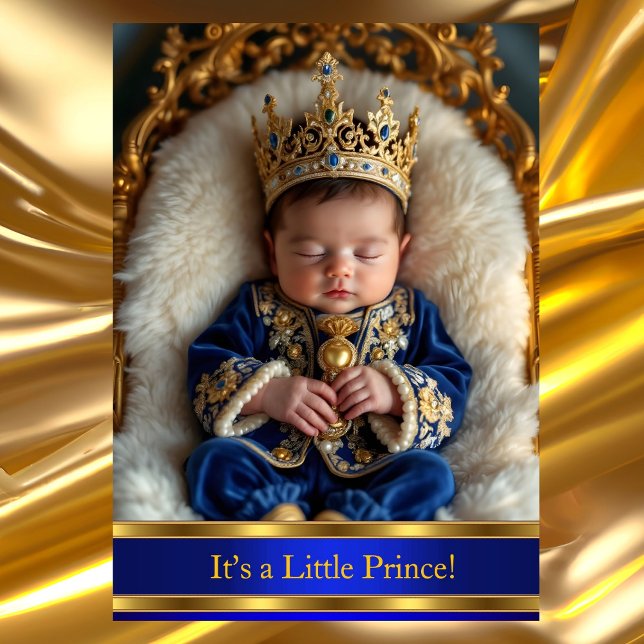 Prince Royal Blue Gold Baby Shower Rattle Invitation (Creator Uploaded)