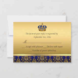 Prince Royal Blue Regal Crown Baptism RSVP Card