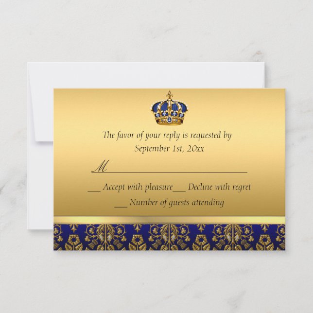 Prince Royal Blue Regal Crown Baptism RSVP Card (Front)