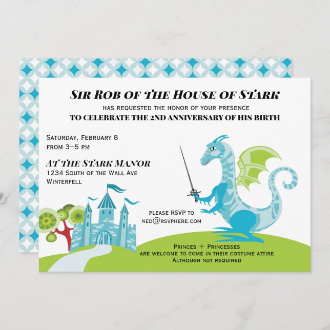 Prince turquoise and green Boy Birthday invitation (Front/Back)