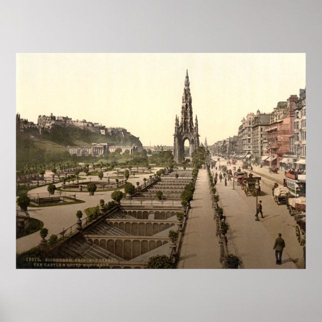 Princes Street, the Castle, and Scott Monument Poster (Front)