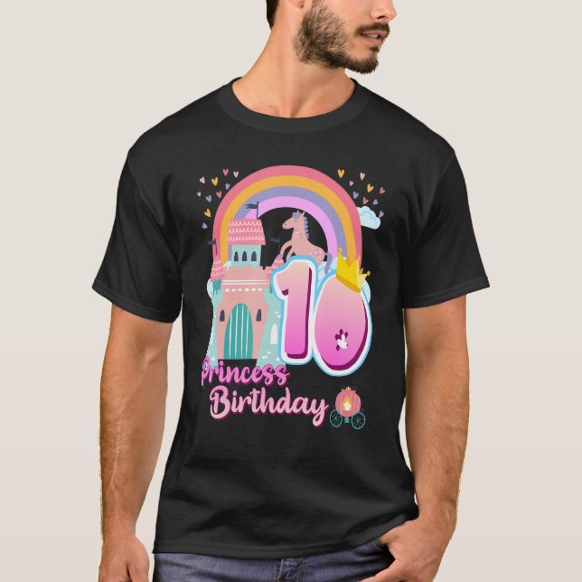 Princess 10th Birthday Horse Rainbow Castle Birthd T-Shirt (Front)