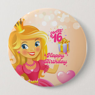 Princess 16th Birthday 10 Cm Round Badge
