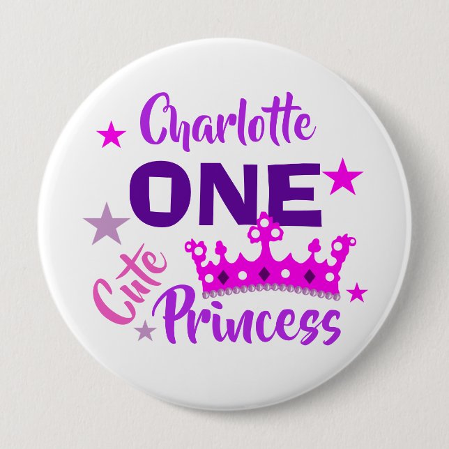 Princess 1st Birthday Girls Cute Personalised 10 Cm Round Badge (Front)