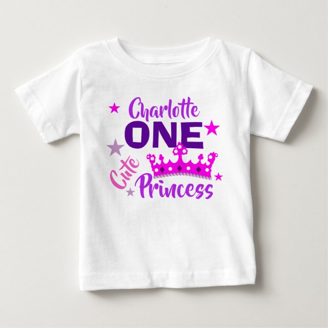 Princess 1st Birthday Girls Cute Personalised Baby T-Shirt (Front)