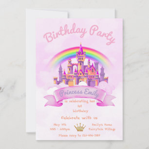 Princess 1st Birthday Invitation Editable Pink