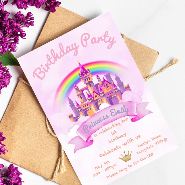 Princess 1st Birthday Invitation Editable Pink (Creator Uploaded)