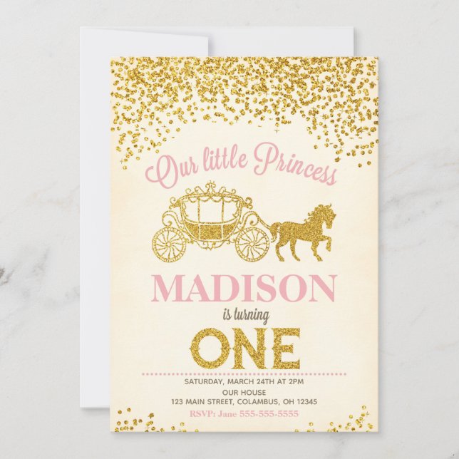 Princess 1st Birthday Invitation / Glitter (Front)