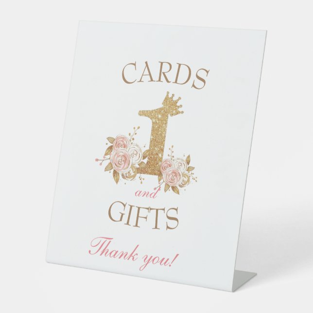  Princess 1st Birthday Party Cards and Gift Sign (Front)
