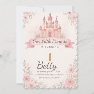 PRINCESS 1st Birthday Party Invitations. Editable