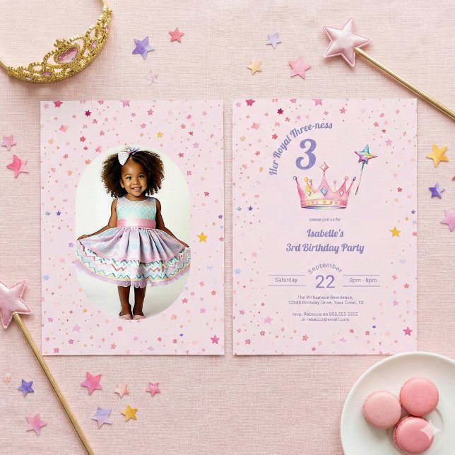 Princess  3rd Birthday Her Royal Threeness Photo Invitation (Creator Uploaded)