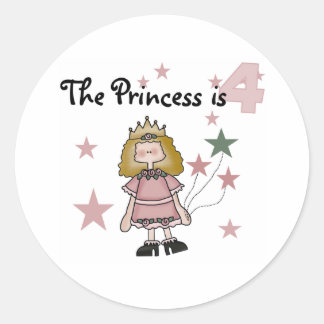 Princess 4th Birthday Classic Round Sticker