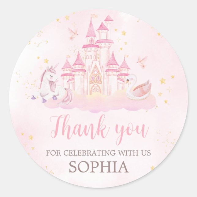 Princess 4th Birthday Party Classic Round Sticker (Front)