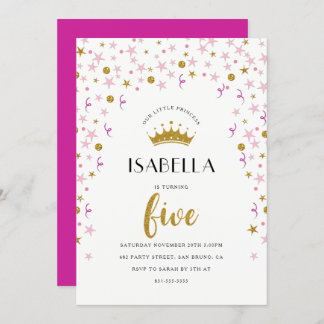 Princess 5th Birthday | Gold & Pink Confetti Invitation
