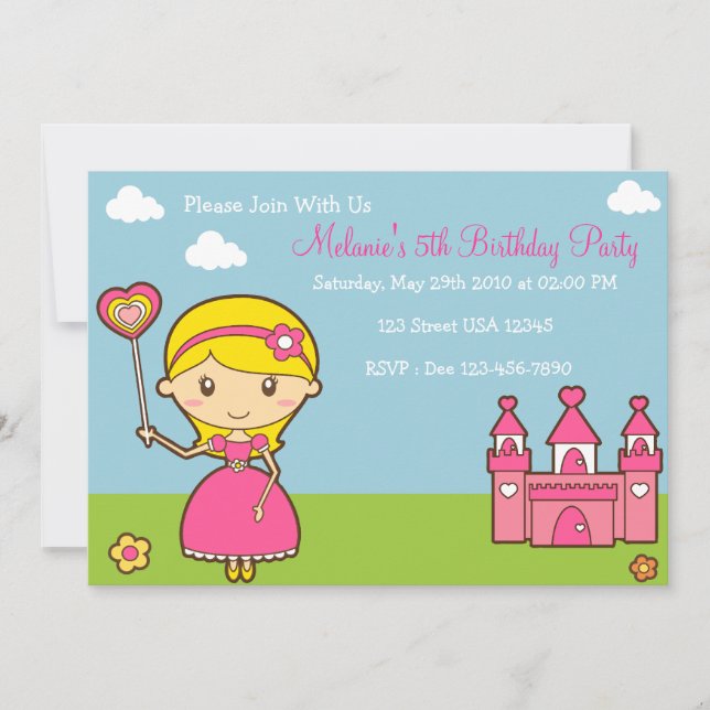 Princess 5x7 Party Invitation (Front)