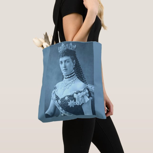 Princess Alexandra of Denmark in blue print Tote Bag (Close Up)