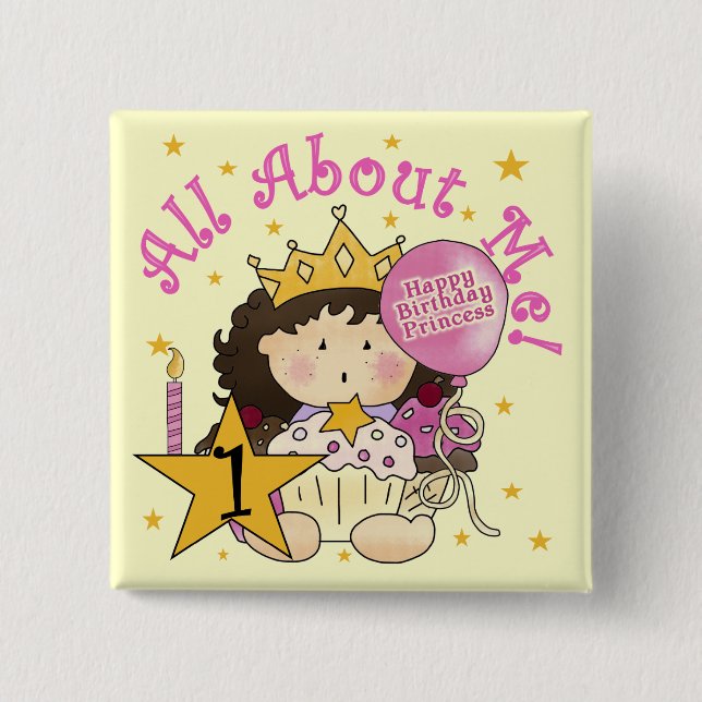 Princess All About Me 1st Birthday Tshirts 15 Cm Square Badge (Front)