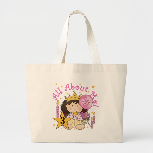Princess All About Me 3rd Birthday Tshirts Large Tote Bag (Front)