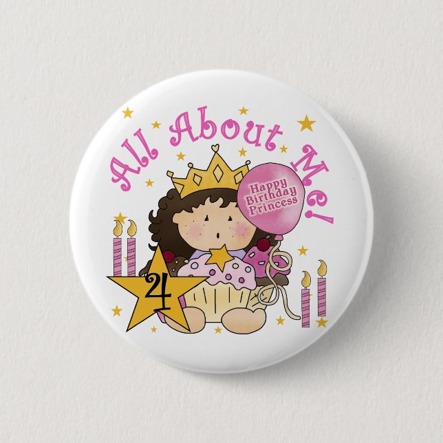 Princess All About Me 4th Birthday Tshirts 6 Cm Round Badge (Front)