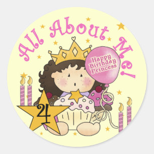 Princess All About Me 4th Birthday Tshirts Classic Round Sticker