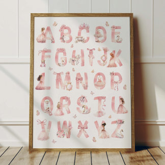 Princess Alphabet ABC Poster Kids Room Decor