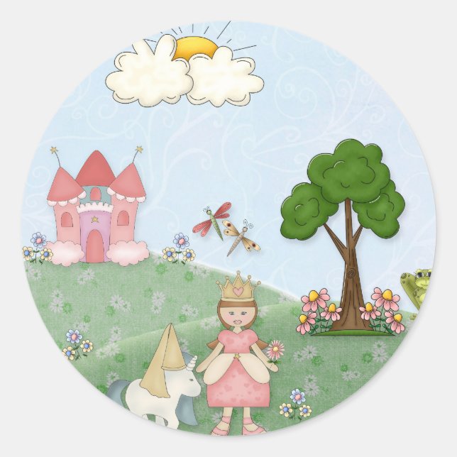 Princess and her castle classic round sticker (Front)
