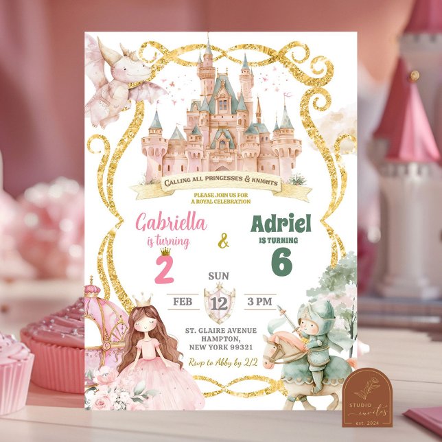 Princess and Knight Boy Girl Joint Birthday Invitation (Creator Uploaded)