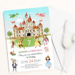 Princess and Knight Magical Dragon Kids Birthday Invitation<br><div class="desc">A Fairy tale Knight and Princess Kid Children Birthday Party Invitation. The watercolor scene shows dragons flying around the large castle,  whilst knights and pretty princesses pose on the grass. Personalise by adding your full event and contact details.</div>