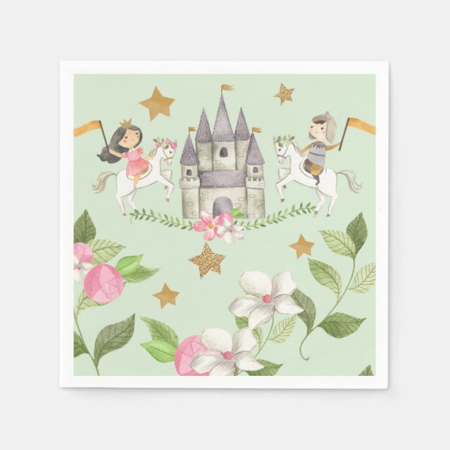 Princess and Knight party, Princess, kids Birthday Napkin (Front)