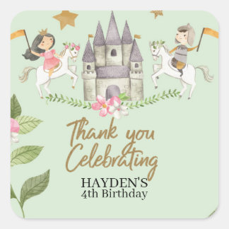 Princess and Knight party, Princess, kids Birthday Square Sticker