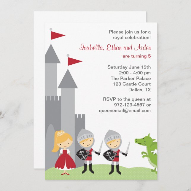 Princess and Knights Birthday Invitations (Front/Back)