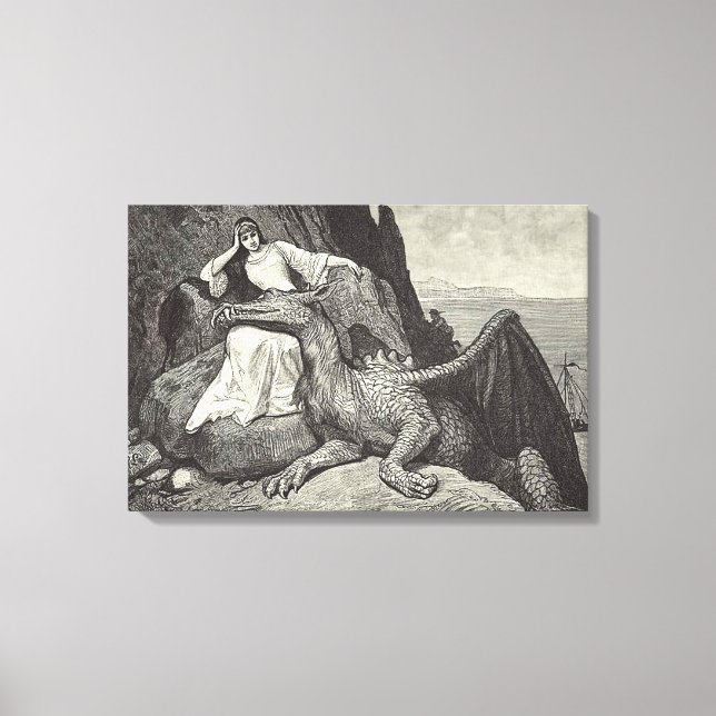 Princess and Pet Dragon Mediaeval Canvas Print (Front)