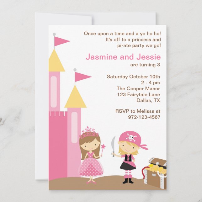 Princess and Pink Pirate Invitation (Front)