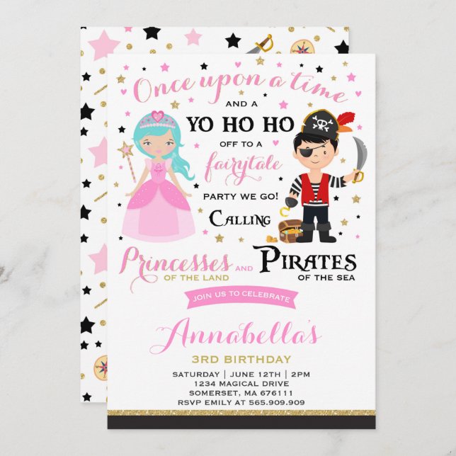 Princess And Pirate Birthday Invitation (Front/Back)
