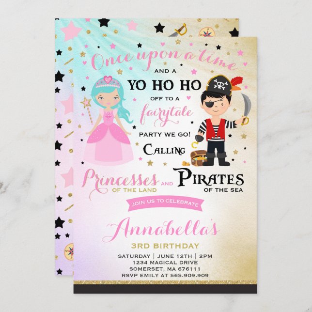 Princess And Pirate Birthday Invitation (Front/Back)