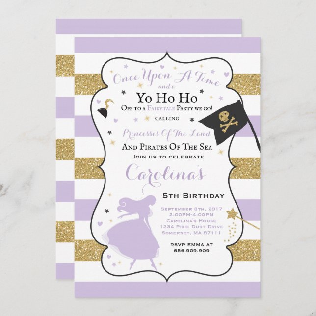 Princess And Pirate Birthday Invitation (Front/Back)