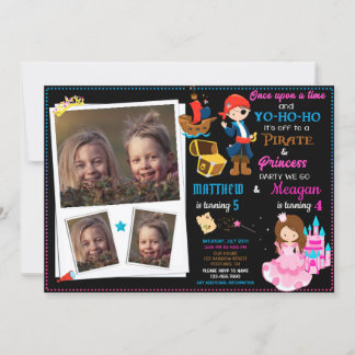 Princess and Pirate birthday invitation Two theme