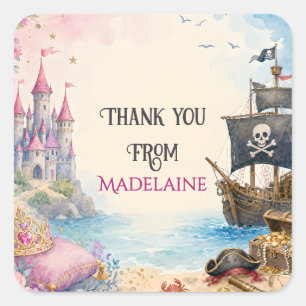 Princess And Pirate Birthday Party Thank You Square Sticker