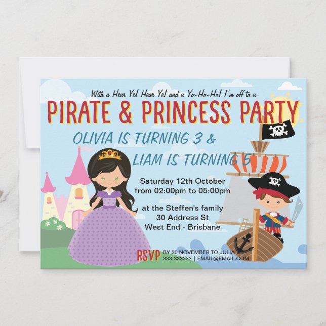 Princess and Pirate Invitation (Front)
